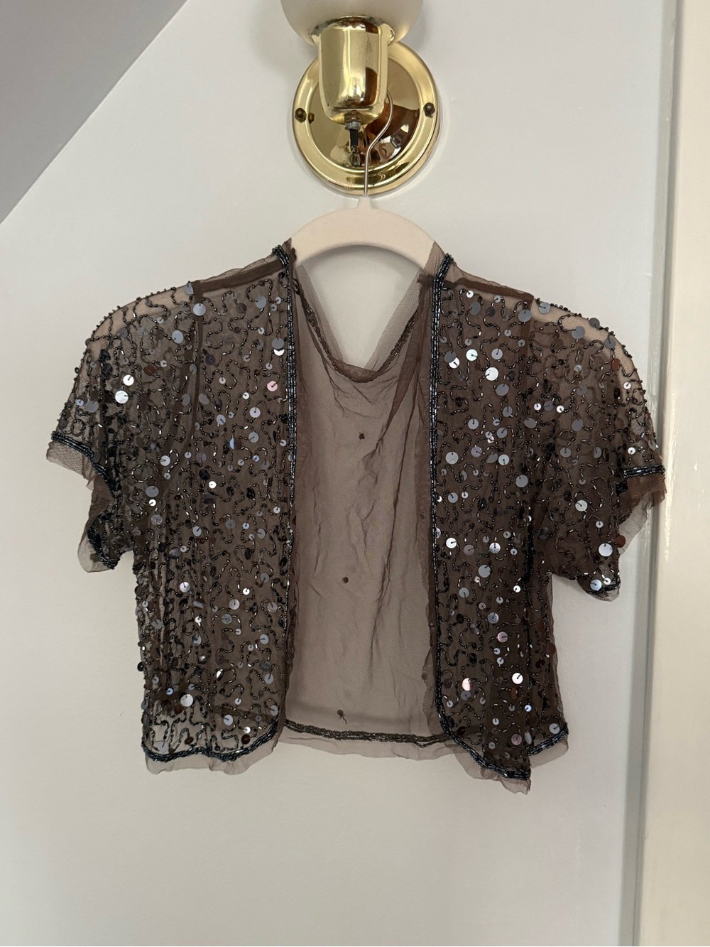 Brown Sheer Sequin Bolero Cardigan Top